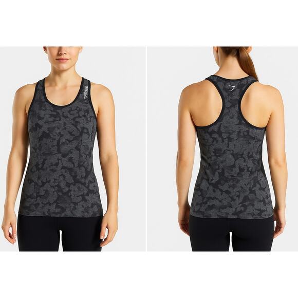 Gymshark Camo Racerback Tank Black/Grey Women’s Size Large - Picture 1 of 8